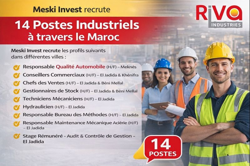 Meski Invest recrute 14 postes industriels à travers le Maroc