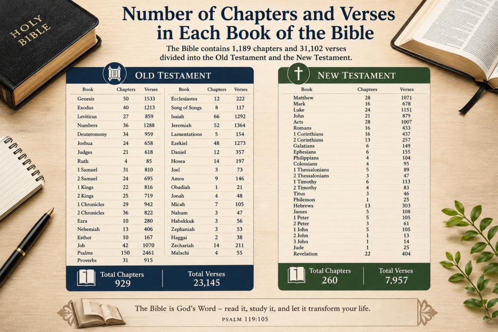 Number of Chapters and Verses in Each Book of the Bible